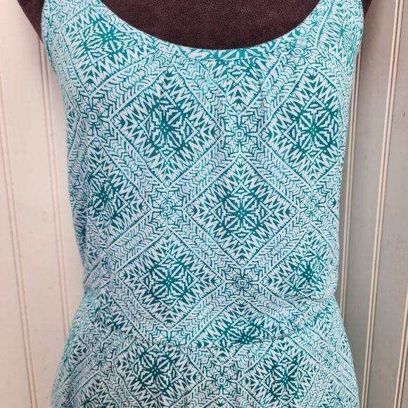 Banana Republic Green White Geo Rayon Tank Top Knee Length Sun Dress Stretch XS - Picture 4 of 13